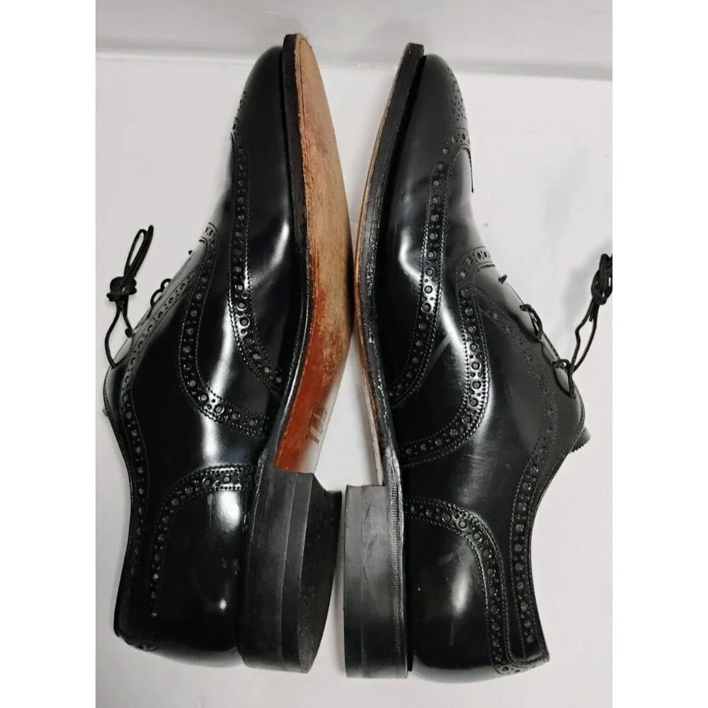 Johnston & Murphy Black Leather Wingtip Oxford Dress Shoes Mens 10.5 D
